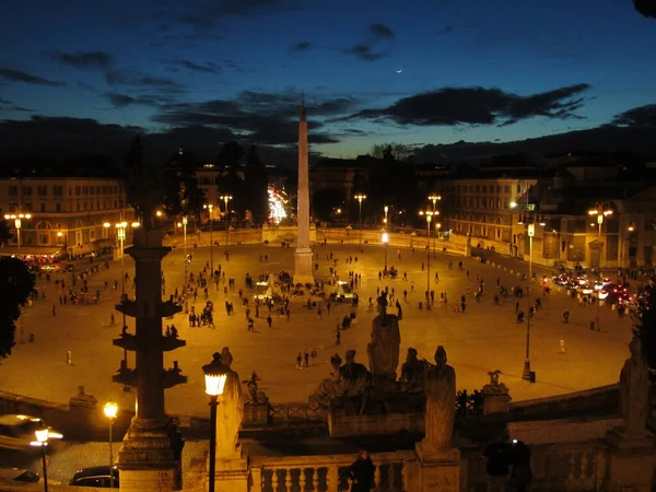Řím Itálie 2014 Velké Městské Náměstí Piazza Del Popolo Římě — Stock fotografie