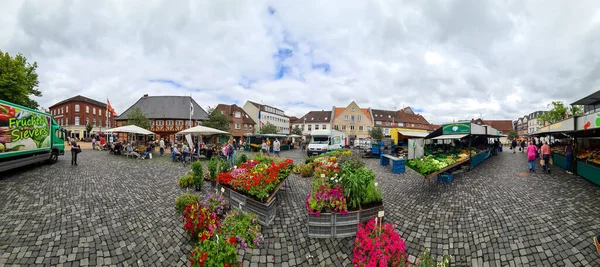 Rendsburg Germany Temmuz 2021 Rendsburg Almanya Kaldırım Taşı Pazarının Panoramik — Stok fotoğraf