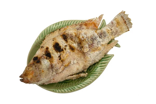 Ein Teller Mit Gegrilltem Tilapia Fisch Auf Weißem Hintergrund Mit — Stockfoto