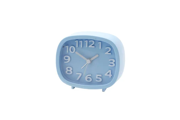 Primer Plano Reloj Despertador Azul Aislado Sobre Fondo Blanco — Foto de Stock