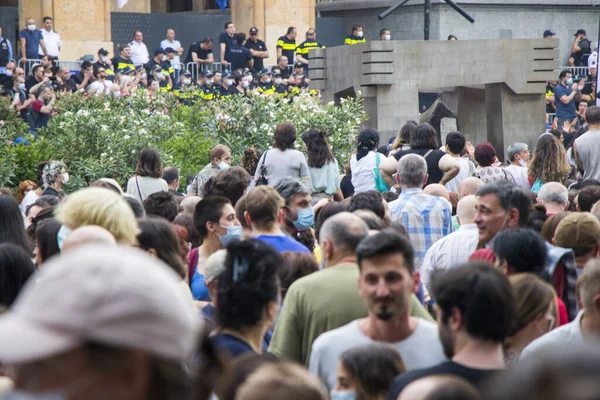 Tbilisi Georgia Července 2021 Dav Lidí Shromážděných Demonstrace Protesty Gruzínské — Stock fotografie