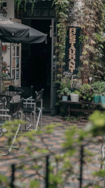 Vertikale Aufnahme Eines Mit Topfpflanzen Dekorierten Restaurants Freien — Stockfoto