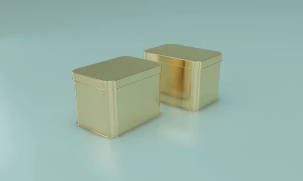 在灰色背景下隔离的两个金色容器的三维渲染 — 图库照片