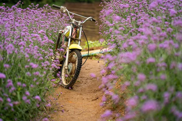 Een Zachte Focus Van Een Motor Een Onverharde Weg Een — Stockfoto