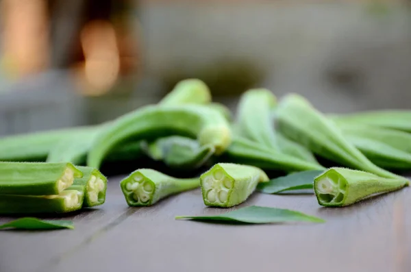 Eine Nahaufnahme Des Bündels Grüner Marienkäfer Scheiben Geschnitten Mit Blättern — Stockfoto