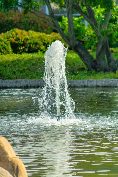 Eine Fontäne Plätschert Einem Teich Einem Park — Stockfoto