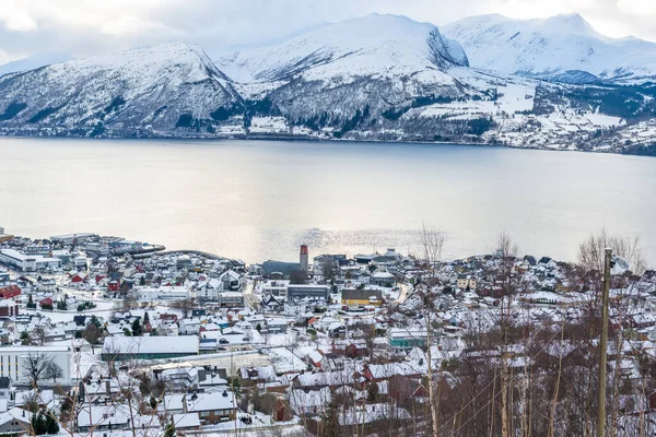 Pueblo Volda Naturaleza Escénica Durante Invierno Noruega —  Fotos de Stock