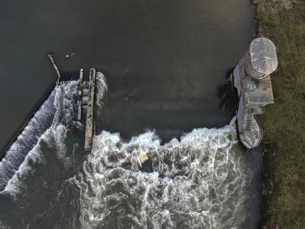 Vista Panorâmica Drone Ruhrgebiet Alemanha Mostra Uma Cachoeira Concreto Com — Fotografia de Stock