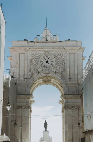 Historische Boog Van Rua Augusta Het Handelsplein Praca Comercio Lissabon — Stockfoto