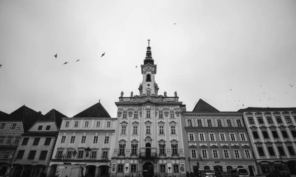 Colpo Basso Scala Grigi Vecchio Municipio Steyr Austria Sotto Cielo — Foto Stock