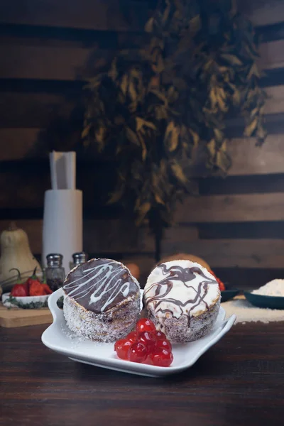 Chocolate Cakes Red Berries — Stock Photo, Image