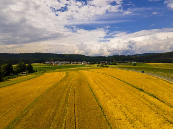 Tiro Aéreo Terras Agrícolas Dia Nublado — Fotografia de Stock