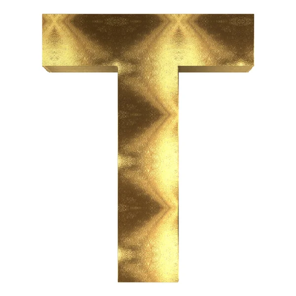 白い背景に孤立した金色の金属文字Tの3Dレンダリング — ストック写真