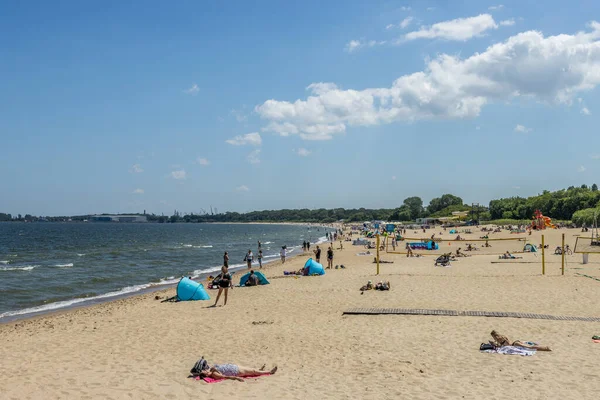 Gdansk Polska Cze 2021 Piaszczysta Plaża Gdańsku Polska Słoneczny Dzień — Zdjęcie stockowe