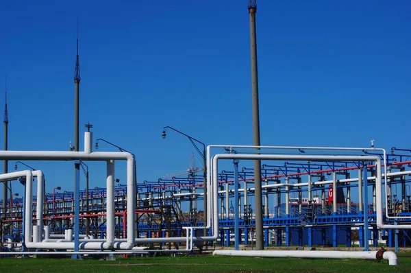 Uitrusting Van Olieraffinage Industriële Zone Fabriek Apparatuur Met Industriële Details — Stockfoto