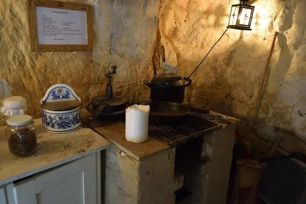 Una Antigua Cocina Rústica Con Paredes Piedra Irregulares — Foto de Stock