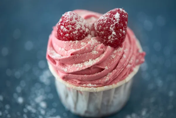 Uma Foto Foco Seletivo Delicioso Cupcake Framboesa — Fotografia de Stock