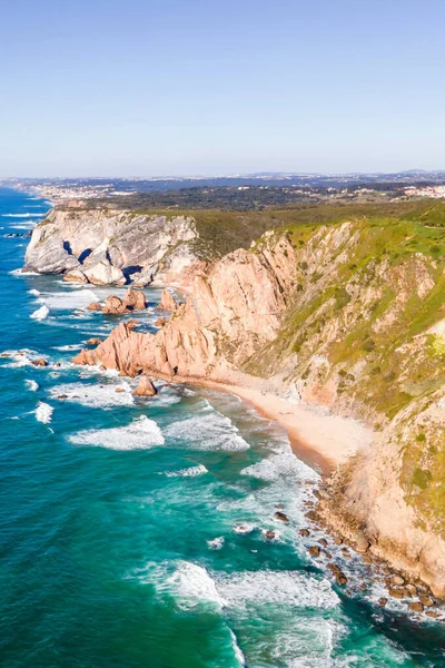 Vista Aérea Litoral Cabo Roca Virada Para Oceano Atlântico Colares — Fotografia de Stock