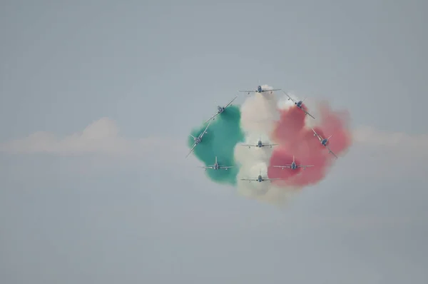 Pesaro Italy Jul 2016 Frecce Tricolori Tricolor Arrows Aerobatic Demonstration — 스톡 사진