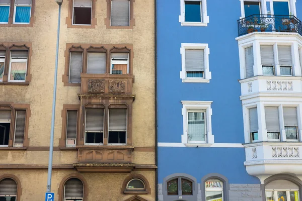 Facciata Vecchio Edificio Colori Blu Beige Costanza Germania — Foto Stock