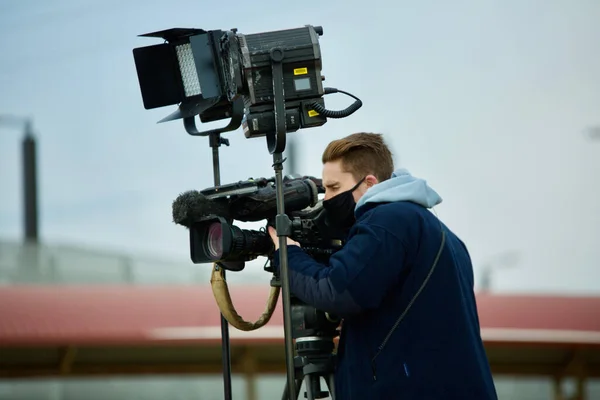 Melbourne Australia Lug 2021 Cameraman Dei Notiziari Televisivi Gira Riprese — Foto Stock