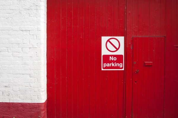 Shot Red White Wall Red Door Parking Sign Red Part — Stock Photo, Image