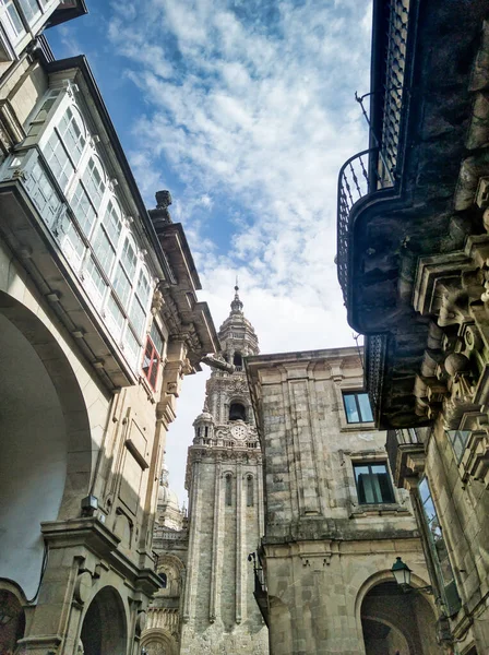 Městská Architektura Věží Hodinami Katedrály Santiagu Compostela Španělsko — Stock fotografie