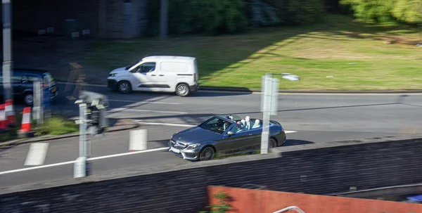 Newport United Kingdom Jul 2021 Speeding Mercedes Benz Soft Top — Stock Photo, Image