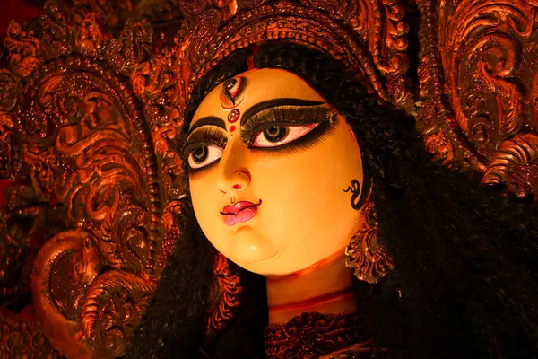 Kolkata India Ottobre 2019 Primo Piano Della Bellissima Hindugoddess Durga — Foto Stock