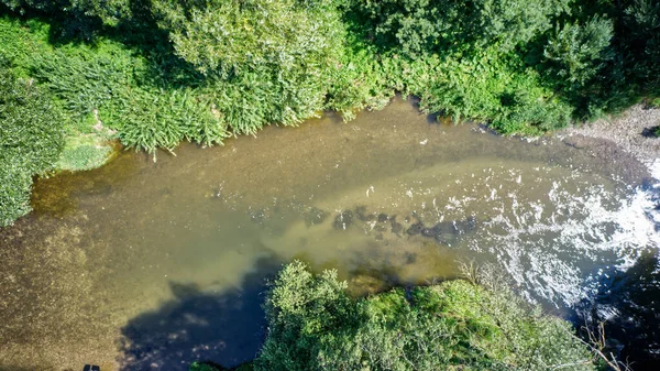 Widok Powietrza Rzekę Gunz Między Zielonymi Polami Bawarii Niemcy — Zdjęcie stockowe