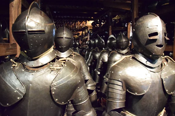 Closeup Metal Knight Armor Rows — Stock Photo, Image