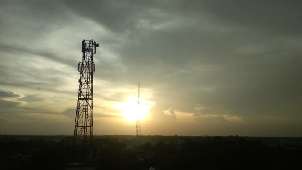 Silueta Teléfono Móvil Fondo Puesta Sol — Vídeo de stock