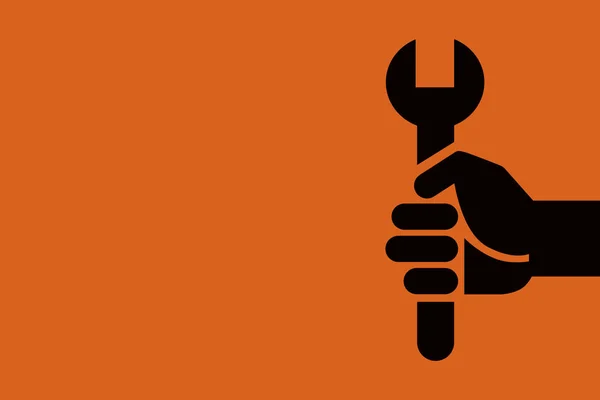Een Illustratie Van Een Moersleutel Hand Silhouet Oranje Achtergrond Voor — Stockfoto