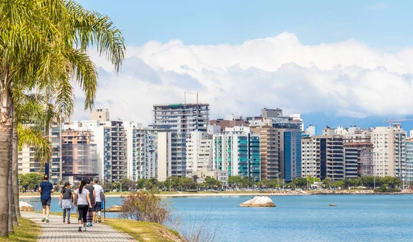 Vista Panorâmica Turistas Caminhando Pelo Caminho Costa Florianópolis Santa Catarina — Fotografia de Stock