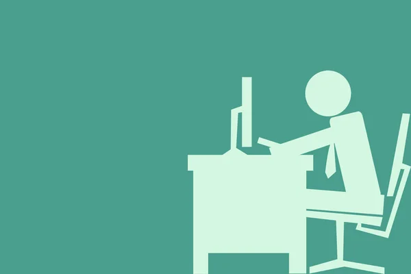 Uma Ilustração Homem Trabalhando Uma Mesa Computador Fundo Verde — Fotografia de Stock