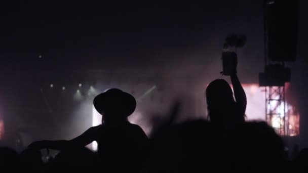 Menschensilhouetten Bei Konzertfestival — Stockvideo