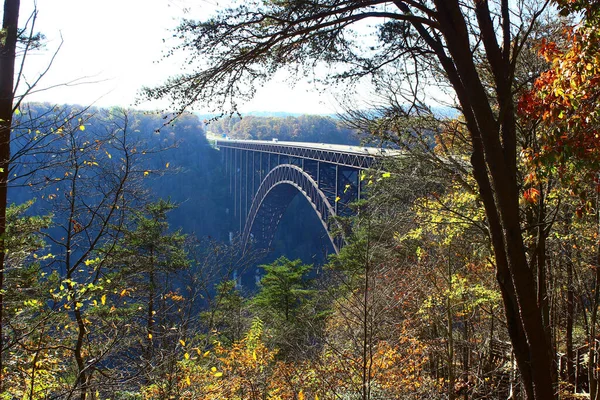 Most New River Gorge Otoczony Drzewami Krzewami Hrabstwie Fayette Wirginii — Zdjęcie stockowe