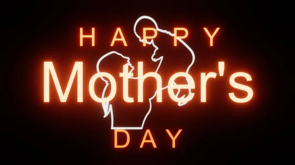 Illustration Graphics Neon Text Happy Mothers Day Creative Hand Drawn — Stock Photo, Image