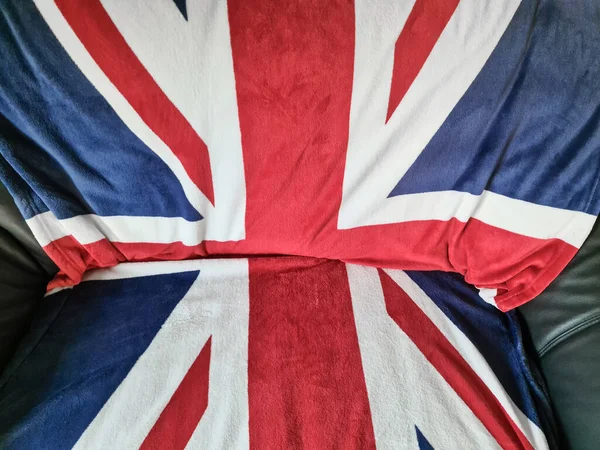 Crumpled United Kingdom Flag Rug Couch — Stock Photo, Image