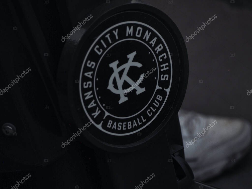 KANSAS CITY, UNITED STATES - Jun 19, 2021: The Kansas City Monarchs logo on stadium seats. Formerly Kansas City T-Bones. Legends Field in Kansas City. Team branding
