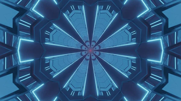 Återgivning Abstrakt Sci Bakgrund Med Geometriska Former Och Neonljus — Stockfoto