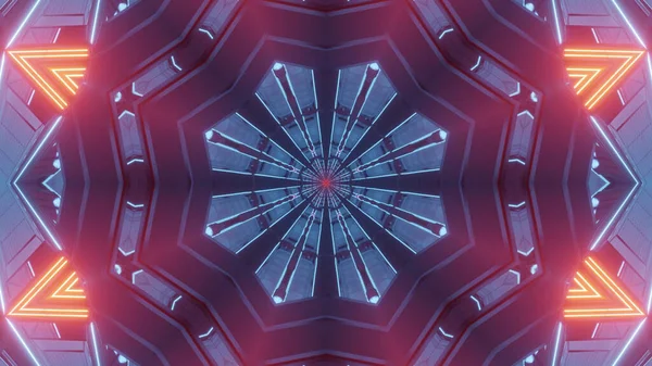 Vykreslení Abstraktního Sci Pozadí Geometrickými Tvary Neonovými Světly — Stock fotografie