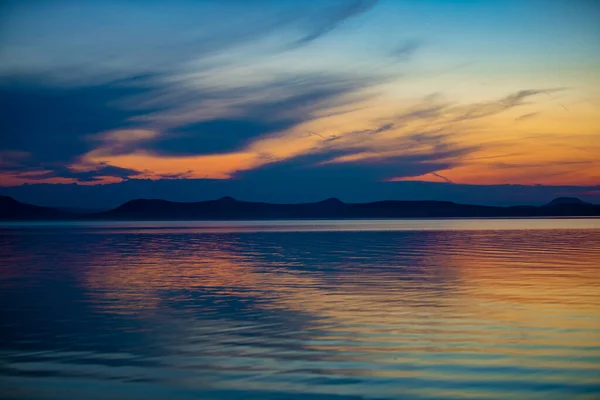Paysage Après Coucher Soleil Sur Lac Balaton Hongrie — Photo