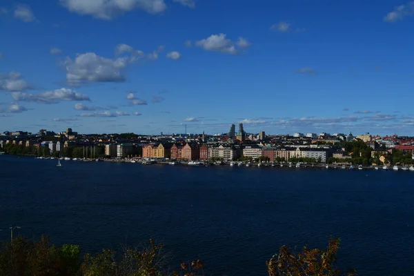 Une Belle Vue Une Ville Stockholm Depuis Une Montagne Sodermalm — Photo