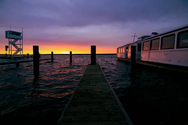 Uma Torre Vigia Muggelsee Berlim Pôr Sol — Fotografia de Stock