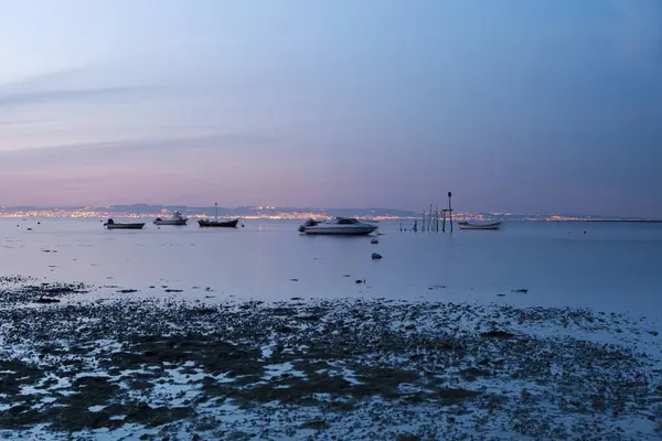 Céu Gradiente Por Sol Sobre Mar Noite — Fotografia de Stock