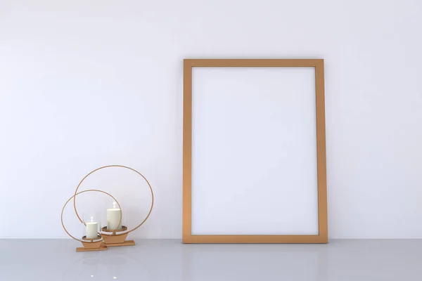 A frame with a blank canvas and candles