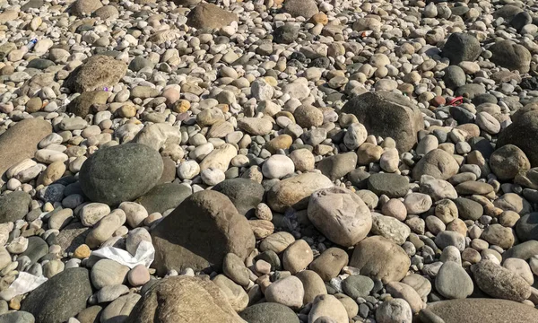 彼らの上に明るい日差しを持つビーチで大きな小石の閉鎖 — ストック写真