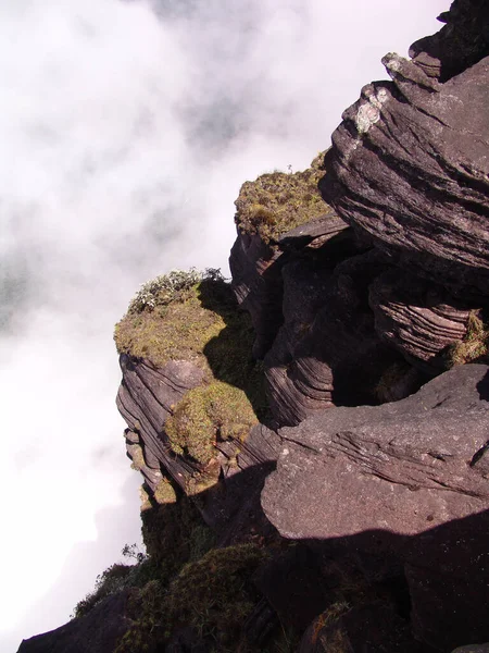 Μια Κάθετη Βολή Του Βουνού Roraima Στα Σύννεφα — Φωτογραφία Αρχείου