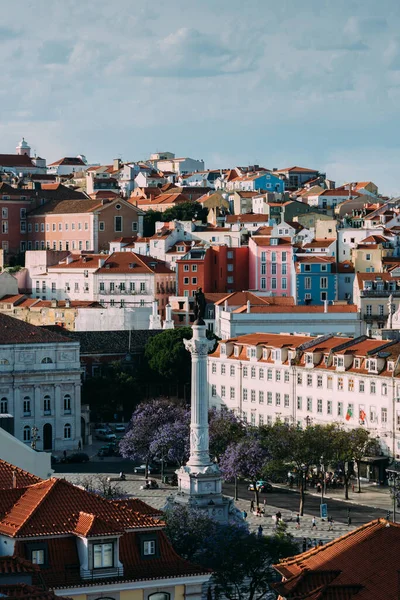 Panoramatický Výhled Náměstí Rossio Starém Městě Lisabon Portugalsko — Stock fotografie